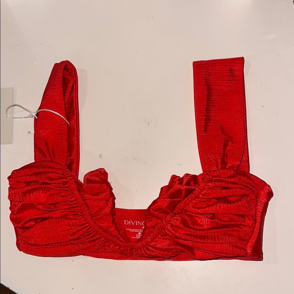 Red Ruched Divino Seas Bikini Top